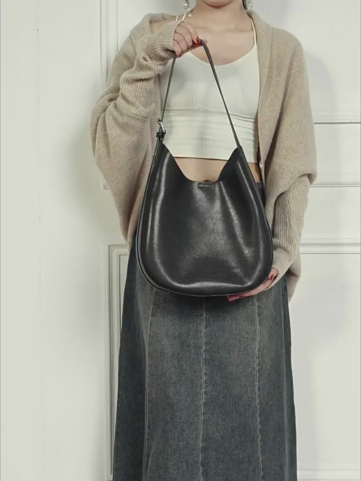 Genuine Leather Top-Handle Crossbody Tote Bag
