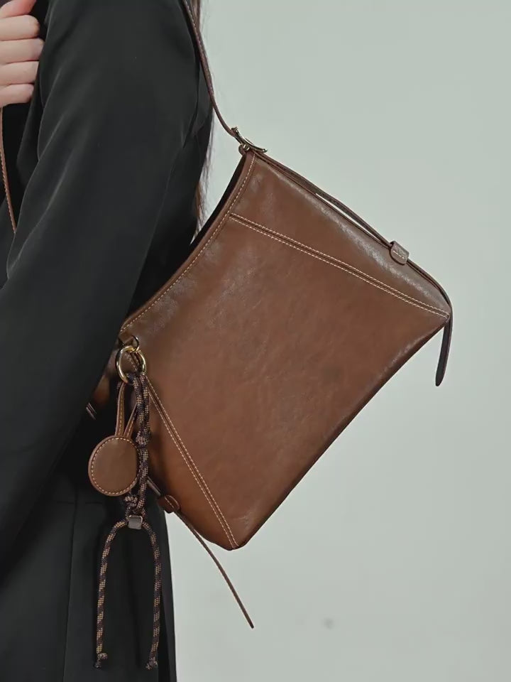 Genuine Leather Crossbody Tote Bag