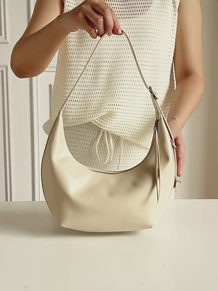 Genuine Leather Top-Handle Dumpling Crossbody Bag