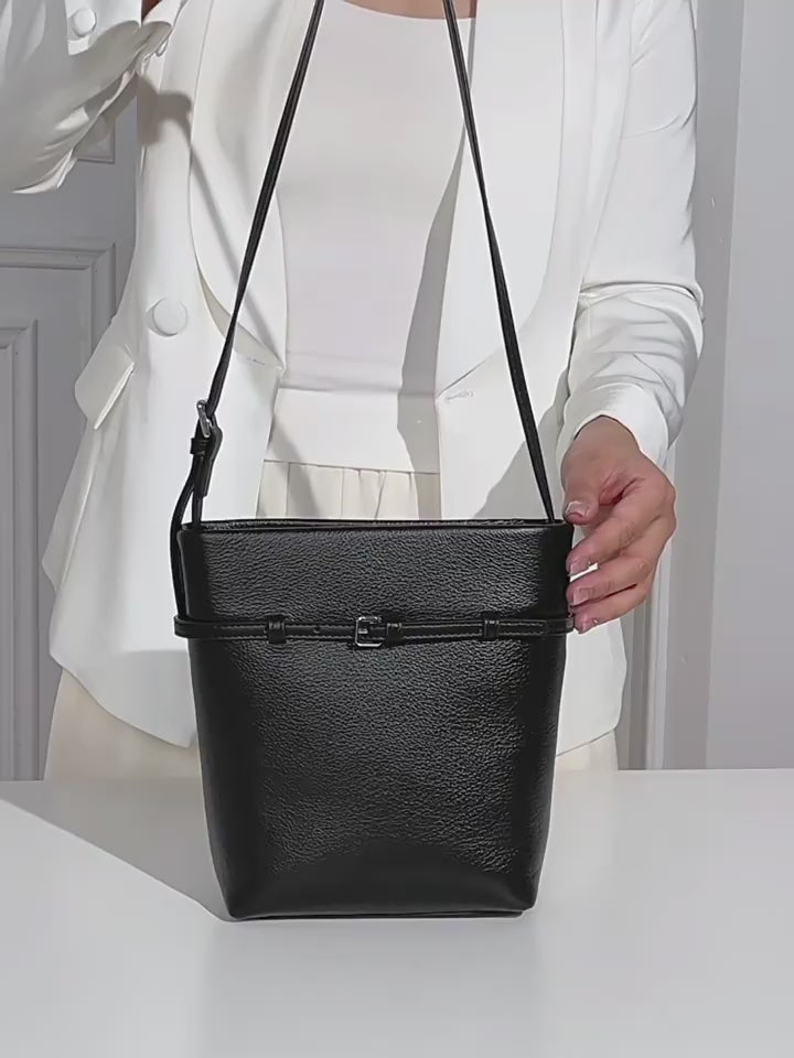 Genuine Leather Crossbody Bucket Bag
