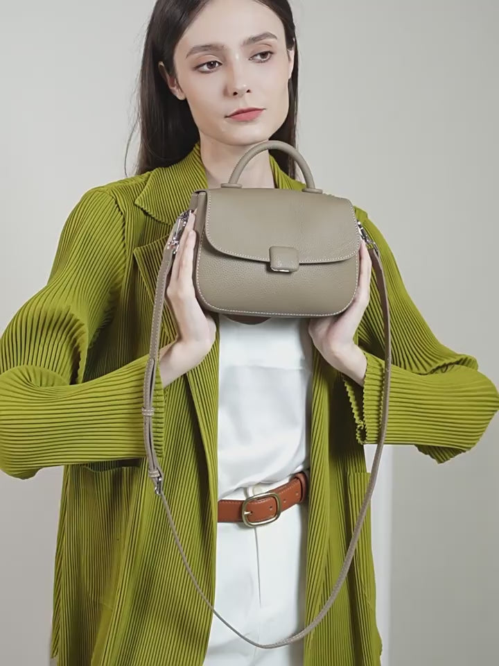 Genuine Leather Top-Handle Crossbody Bag