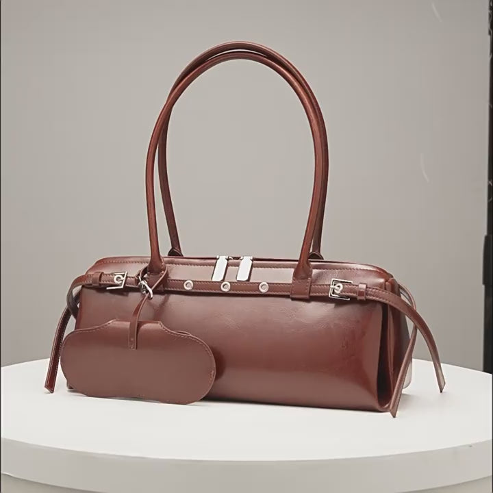 Vintage Shoulder Baguette Bag With Top Handle