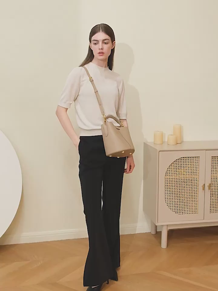 Genuine Leather Shoulder Crossbody Handbag Bucket Bag