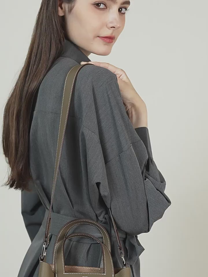 Minimalist Bucket Bag With Top Handles And Shoulder Strap