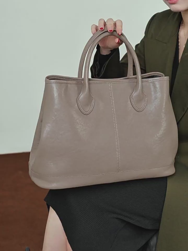 Stylish Genuine Leather Shoulder Tote Bag With Top Handles