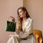 Genuine Leather Crossbody Handheld Bucket Bag