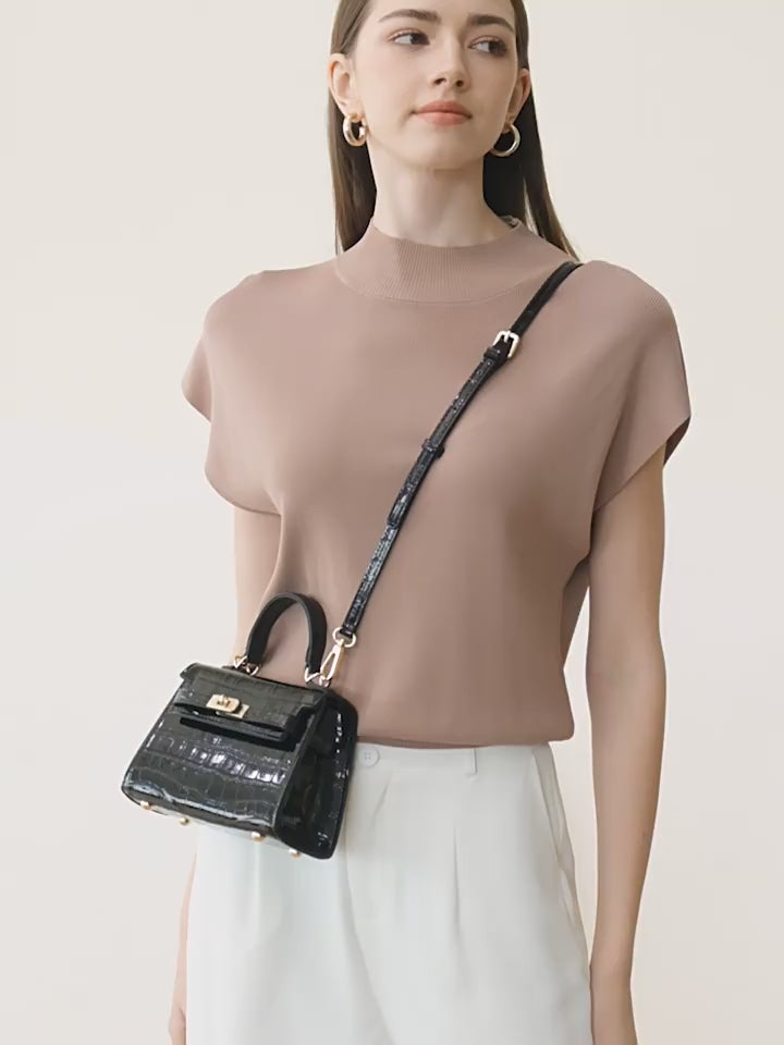 Genuine Leather Kelly Bag With Top Handles And Shoulder Strap