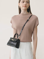 Genuine Leather Kelly Bag With Top Handles And Shoulder Strap