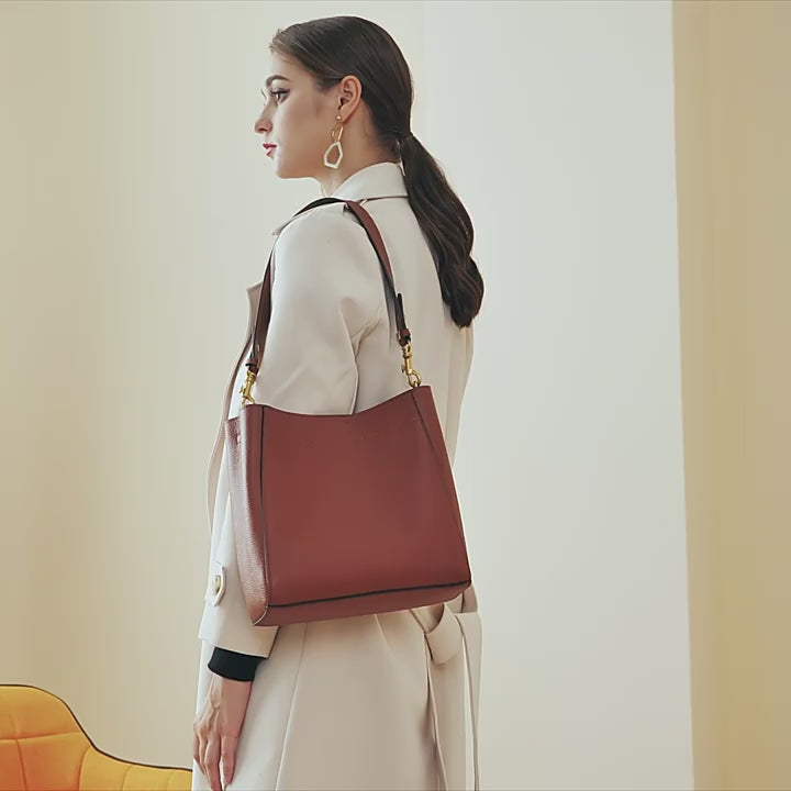 Vintage Genuine Leather Shoulder Top Handle Bucket Bag