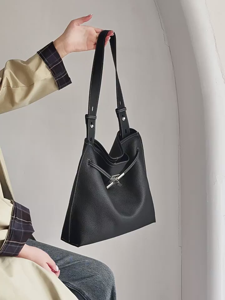 Large Capacity Genuine Leather Shoulder Crossbody Tote Bag