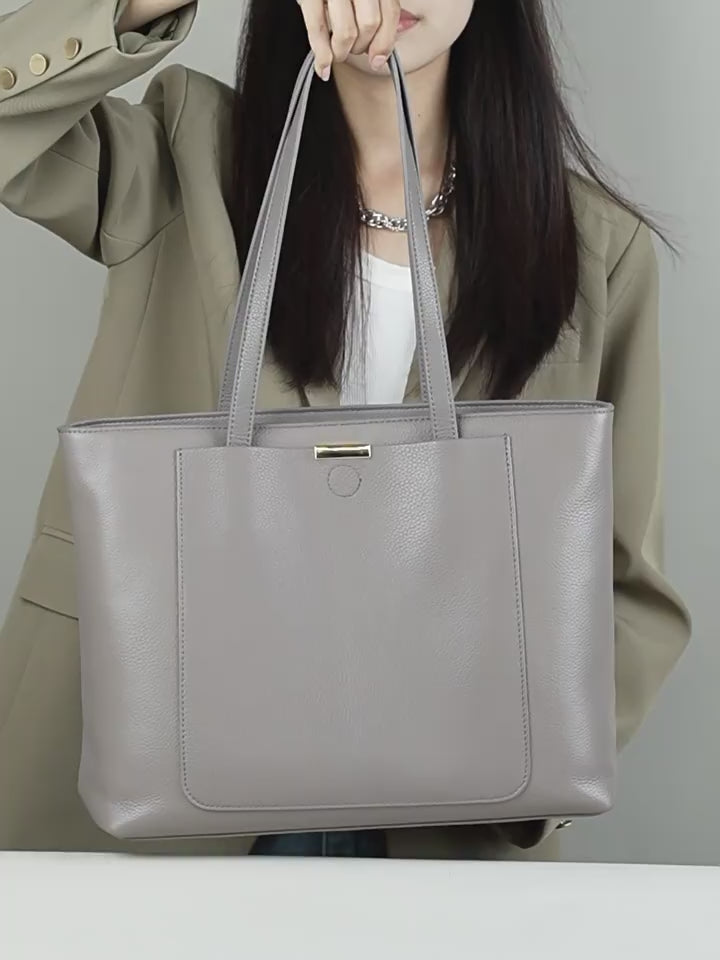 Vintage Genuine Leather Shoulder Tote Bag With Top Handles