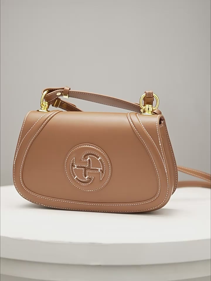 Genuine Leather Top-Handle Crossbody Saddle Bag