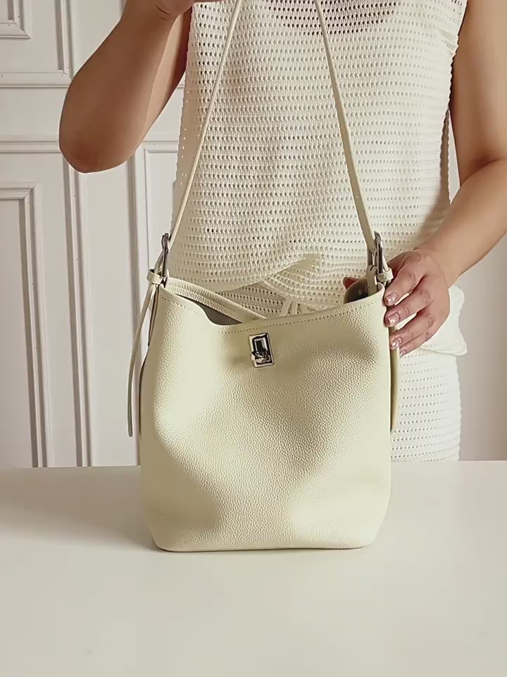 Genuine Leather Crossbody Handheld Bucket Bag