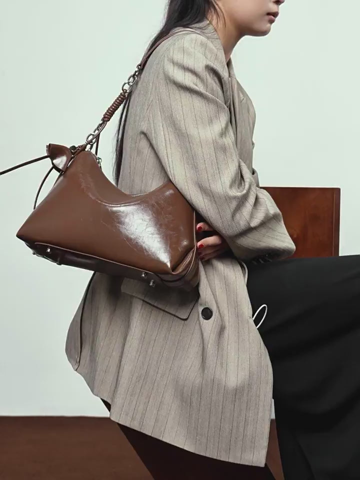 Genuine Leather Shoulder Bag Crossbody Handbag Underarm Purse